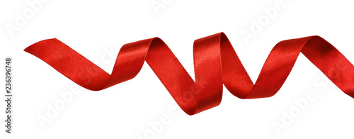 Curled red satin ribbon
