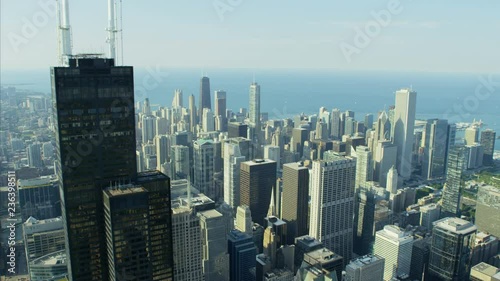 Aerial day view of Chicago Illinois Willis Tower Metropolitan Technology city skyline Skyscraper buildings Business and Financial District USA 