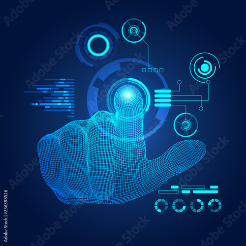 wireframe hand using digital interface, concept of communication world 