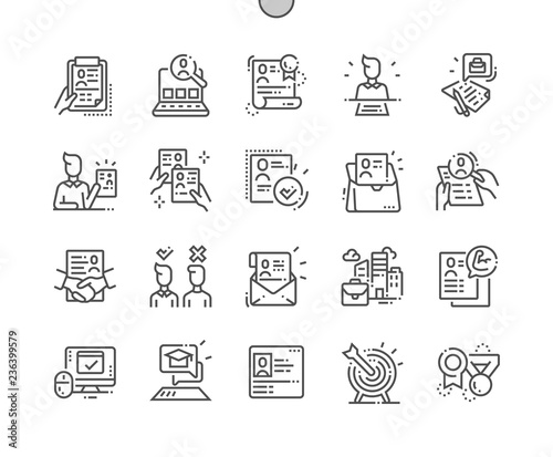 Job Resume Well-crafted Pixel Perfect Vector Thin Line Icons 30 2x Grid for Web Graphics and Apps. Simple Minimal Pictogram