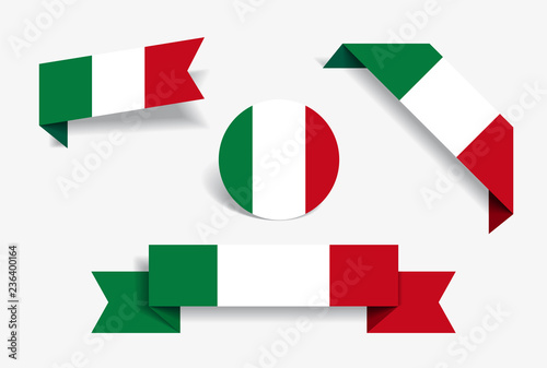 Italian flag stickers and labels. Vector illustration. photo