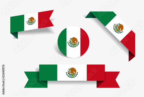 Mexican flag stickers and labels. Vector illustration.
