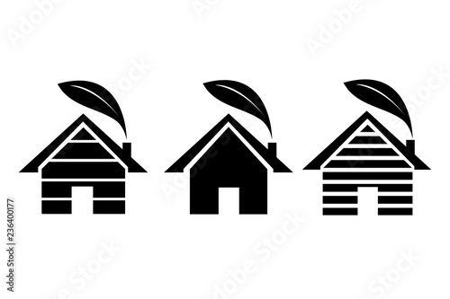 Vector set of three houses with smoke coming from their chimneys