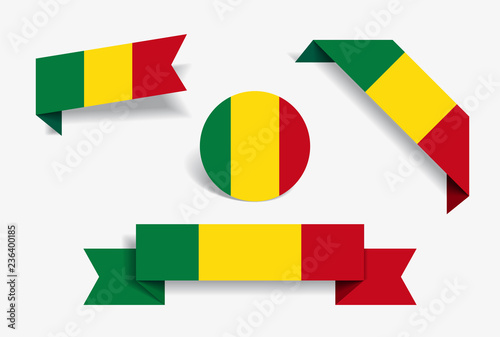 Malian flag stickers and labels. Vector illustration.