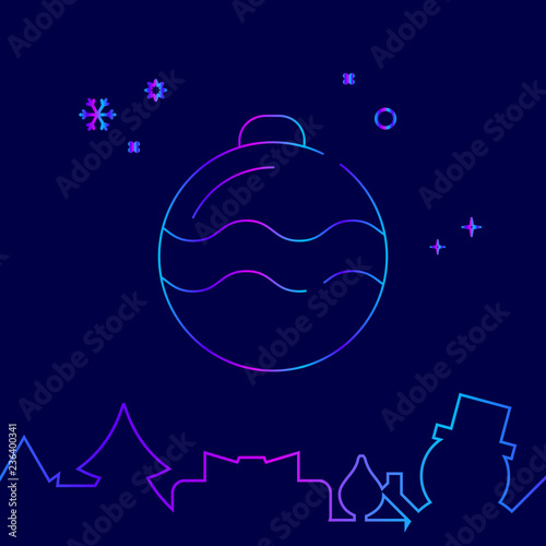 Christmas Ball  Decoration Vector Line Icon. Christmas and New Year Gradient Symbol  Pictogram  Sign. Dark Blue Background. Light Abstract Geometric Background. Related Bottom Border