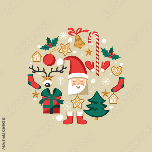 Symbols of Christmas on a gray background. Flat illustrations for design.