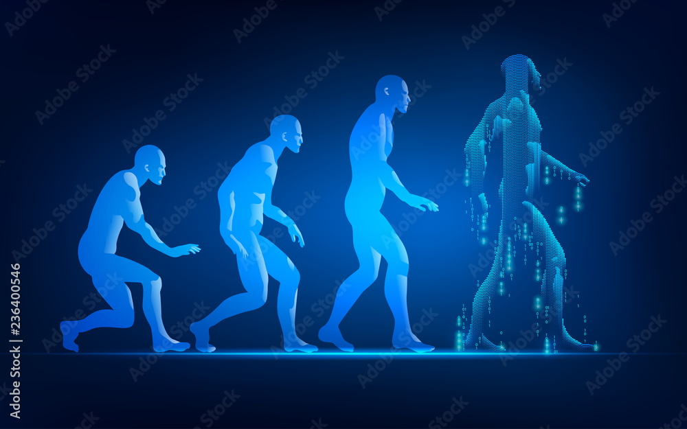 concept of technology advancement evolution, evolution of man in conceptual futuristic style