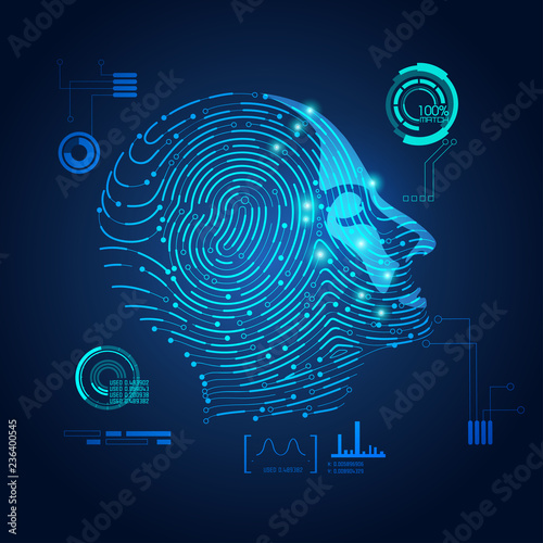 concept of biometric, digital Face Scanning, human face combined with electronic board
