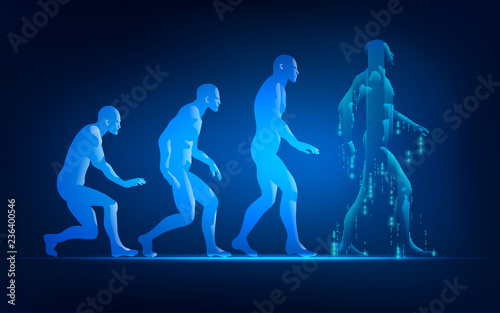 concept of technology advancement evolution, evolution of man in conceptual futuristic style