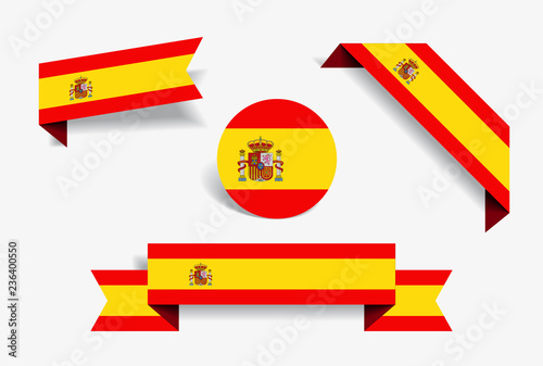 Spanish flag stickers and labels. Vector illustration.