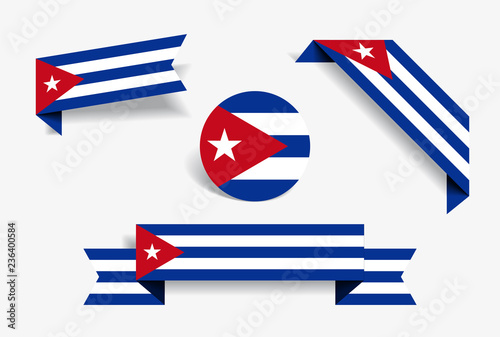 Cuban flag stickers and labels. Vector illustration.