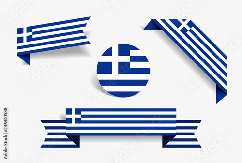 Greek flag stickers and labels. Vector illustration.