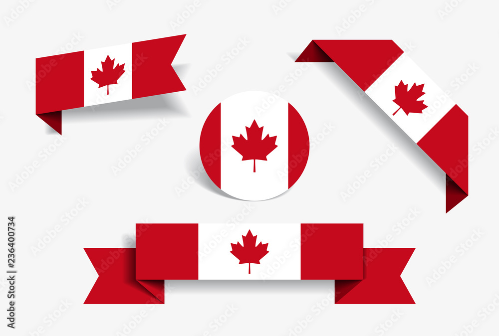 Canadian flag stickers and labels. Vector illustration. Canadian flag stickers and labels. Vector illustration.