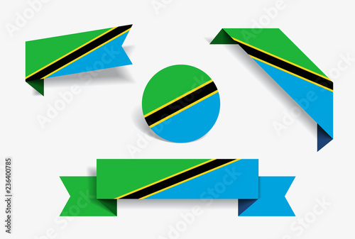 Tanzanian flag stickers and labels. Vector illustration.