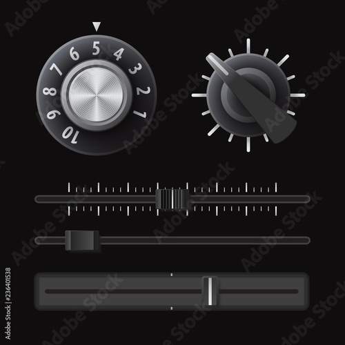 Regulators set Retro knobs Set of switches Digital switch icon Digital controller Slider control Vector