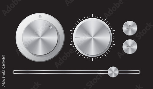 Regulators set Metal knobs Set of switches Digital switch icon Digital controller Slider control Vector