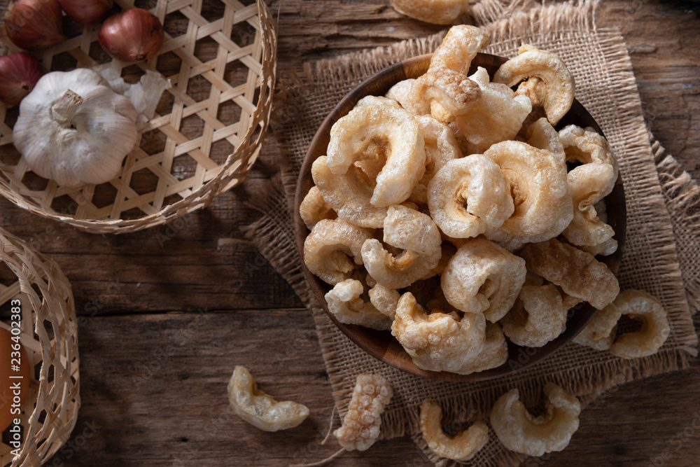 Fototapeta premium Pork rinds also known as chicharon or chicharrones , kab moo