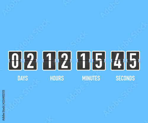 Countdown clock counter timer. UI app digital count down circle board meter with circle time pie diagram. Scoreboard of day, hour, minutes and seconds for web page coming soon event template