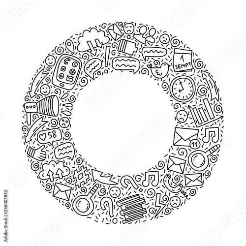 Circle frame with Informational overload illustration