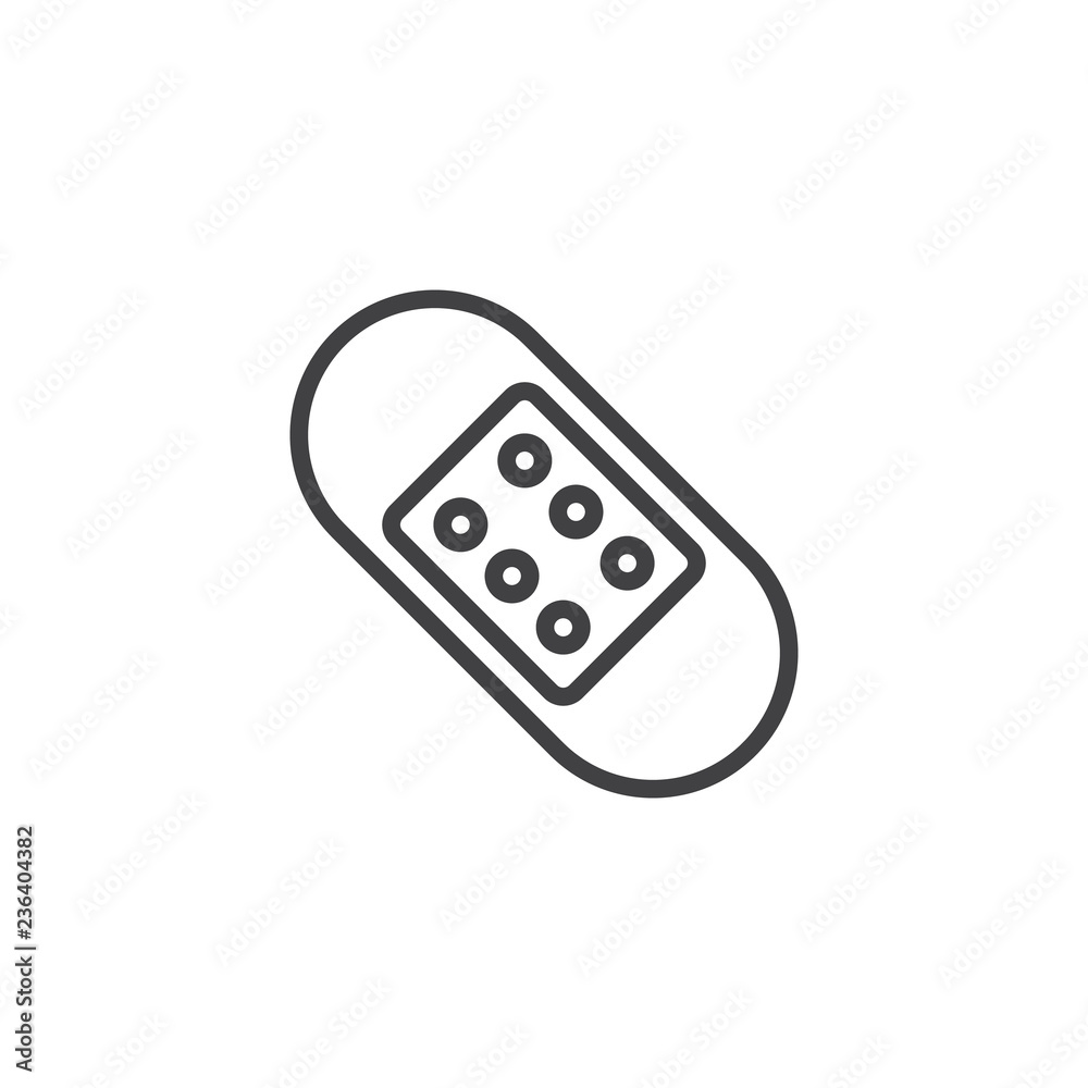 Medical patch outline icon. linear style sign for mobile concept and web design. Plaster simple line vector icon. Bandage symbol, logo illustration. Pixel perfect vector graphics Medical patch outline icon. linear style sign for mobile concept and web design. Plaster simple line vector icon. Bandage symbol, logo illustration. Pixel perfect vector graphics