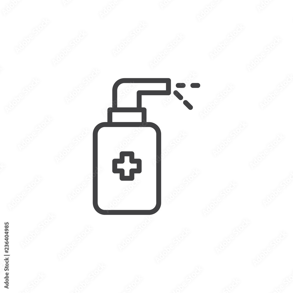Medicine spray outline icon. linear style sign for mobile concept and web design. Medical dispenser bottle simple line vector icon. Aerosol drugs symbol, logo illustration. Pixel perfect vector Medicine spray outline icon. linear style sign for mobile concept and web design. Medical dispenser bottle simple line vector icon. Aerosol drugs symbol, logo illustration. Pixel perfect vector