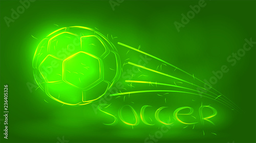 Soccer vector background. Green neon lines. Football.