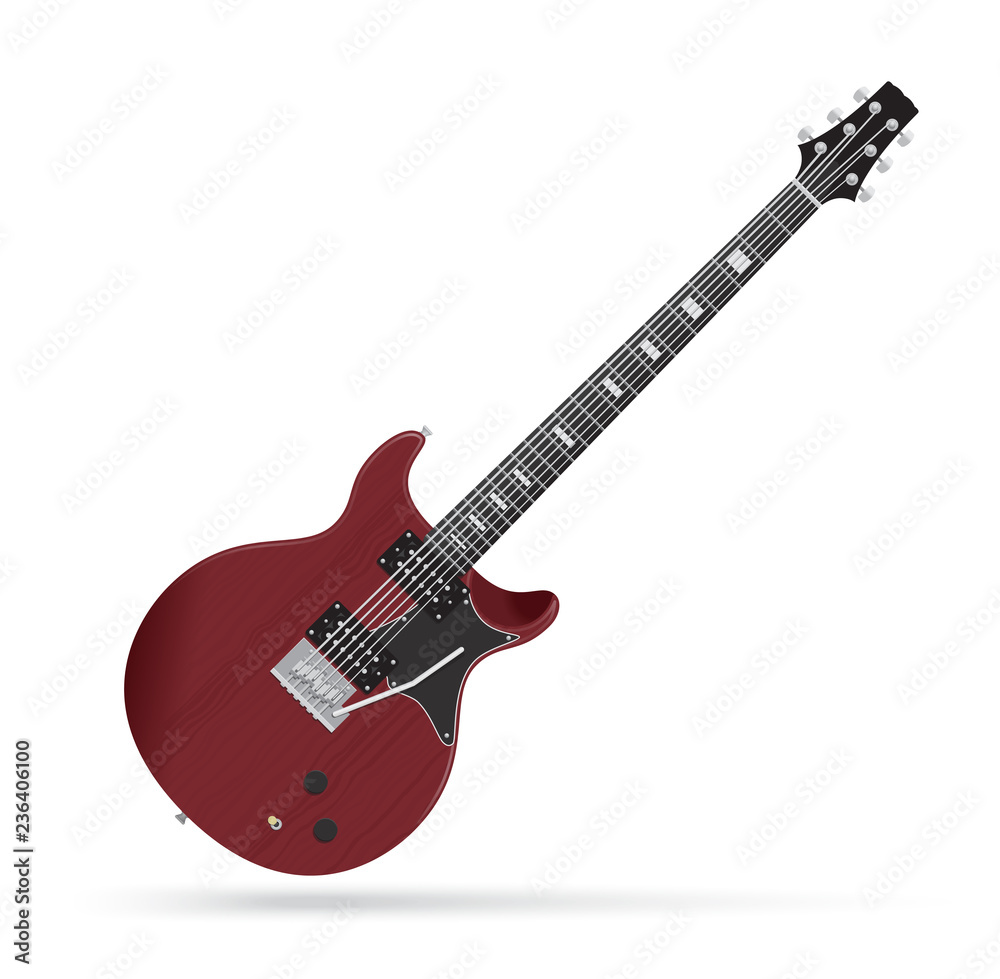 Vector illustration of an electric guitar isolated on white background. Popular style guitar body. PRS Santana.