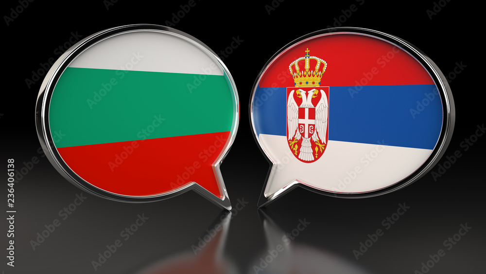 Obraz premium Bulgaria and Serbia flags with Speech Bubbles. 3D illustration