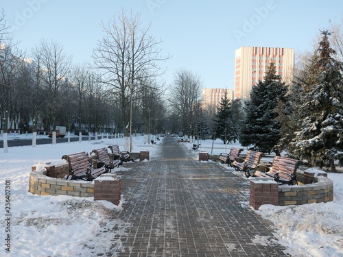 GOMEL, BELARUS - NOVEMBER 28, 2018: builders alley in winter. photo