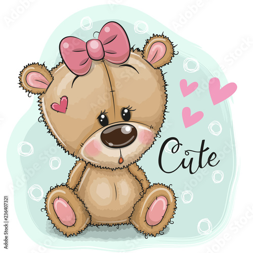 Greeting card Teddy Bear girl on a blue background