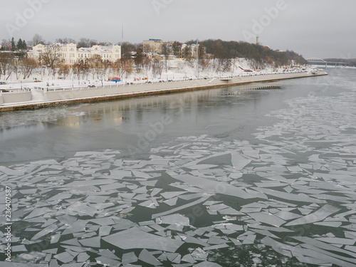 GOMEL, BELARUS - NOVEMBER 28, 2018: Panoramic view of the embankment in winter. photo