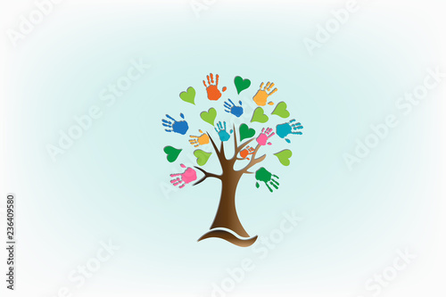 Photography Tree hands print love hearts logo