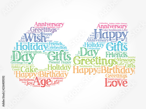 Happy 64th birthday word cloud collage concept