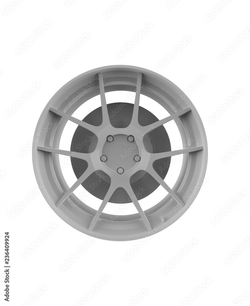 Fototapeta premium Icons of Car parts for garage, auto services. Set of automobile tires isolated on a white background, various parts. Car wheels with disks. 3D illustration