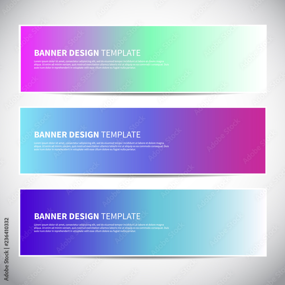 Naklejka premium Banners or headers with trendy bright gradient colorful background