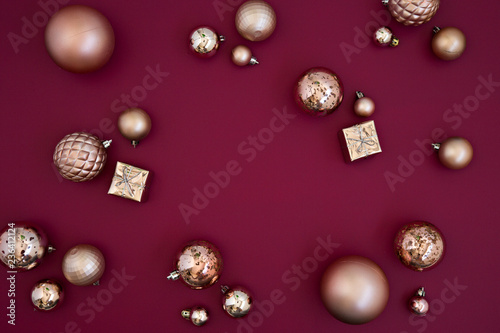 christmas balls on red background