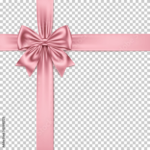 Rose gold bow and ribbon isolated on transparent background. 