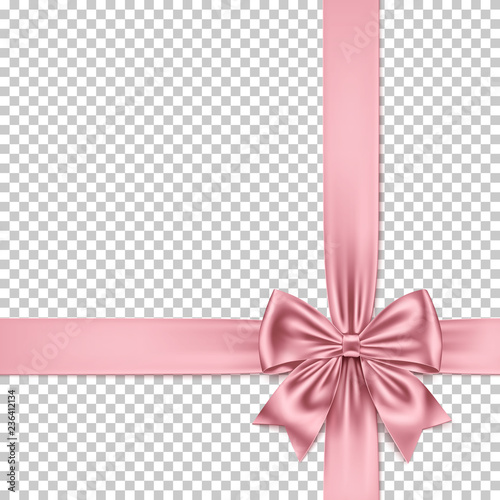 Rose gold bow and ribbon isolated on transparent background. 