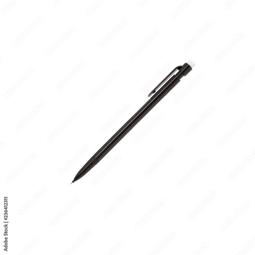 Plastic automatic pencil with eraser isolated on white background.