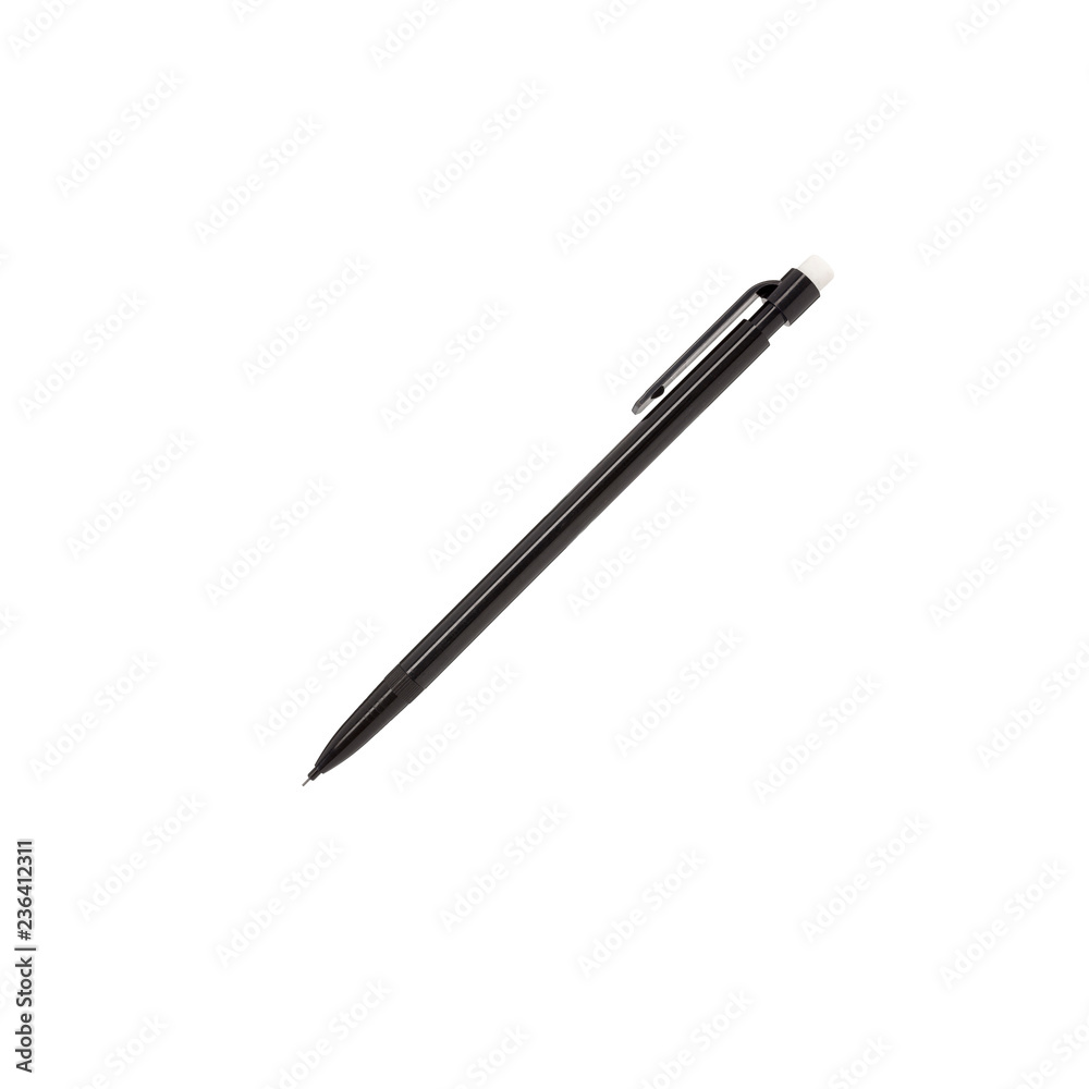 Plastic automatic pencil with eraser isolated on white background. Plastic automatic pencil with eraser isolated on white background.
