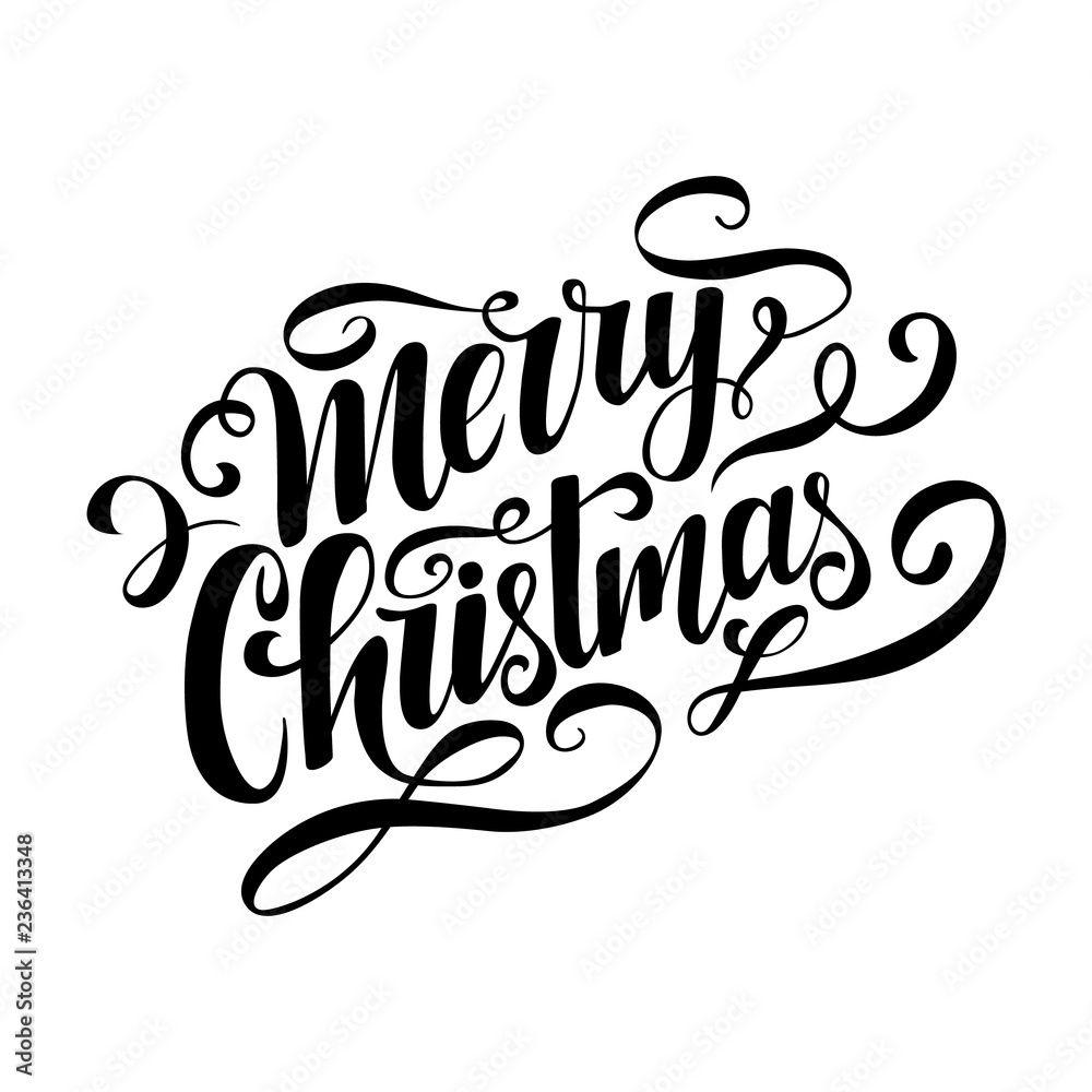 Merry Christmas vector lettering clip art. Hand drawn inscription.  Handwritten Christmas typography template. Black letters isolated on white  background. Xmas design. Stock Vector | Adobe Stock