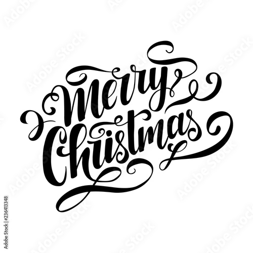 Merry Christmas vector lettering clip art. Hand drawn inscription. Handwritten Christmas typography template. Black letters isolated on white background. Xmas design.  