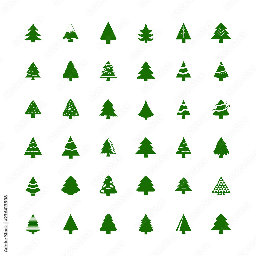 Obraz premium Different Christmas tree set, vector illustration. Can be used for greeting card, invitation, banner, web design.