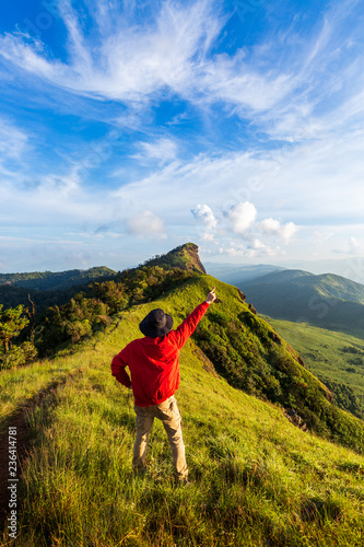 Victory moment after conquer the summit