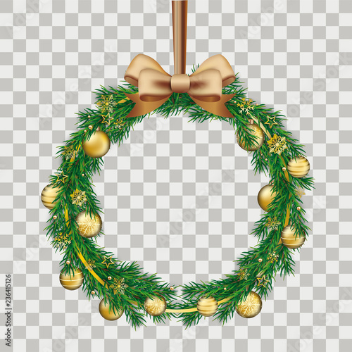 Grüner Adventskranz mit goldenem Weihnachtsschmuck auf transparenten Hintergrund