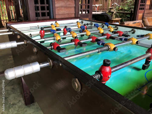 vintage Table Football. Match of the day, Red and Yellow team.