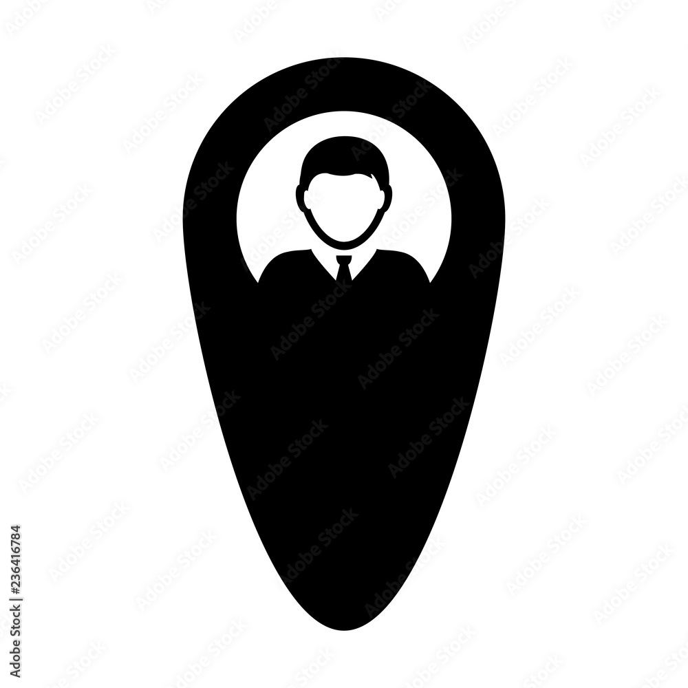 Pin icon vector male user person profile avatar with location map marker symbol in flat color glyph pictogram illustration Pin icon vector male user person profile avatar with location map marker symbol in flat color glyph pictogram illustration