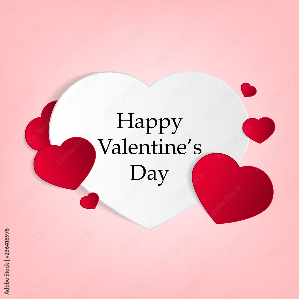 Happy Valentine’s Day. Heart vector illustration.Paper cut style. Valentine’s Day, paper hearts. .