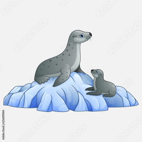 Cartoon Seal lion on ice the floe 