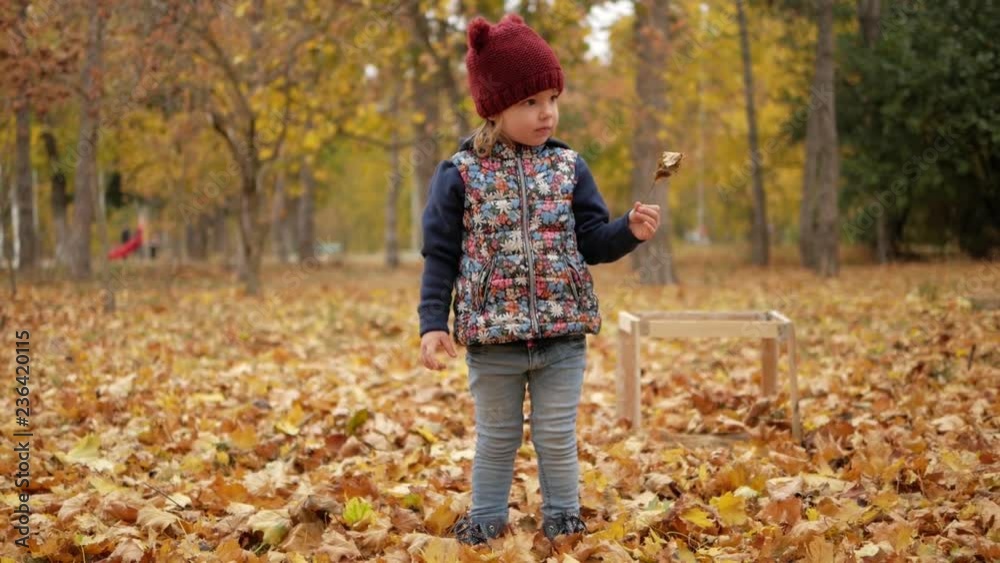 Little girl holding a yellow leaf in her hands Little girl holding a yellow leaf in her hands